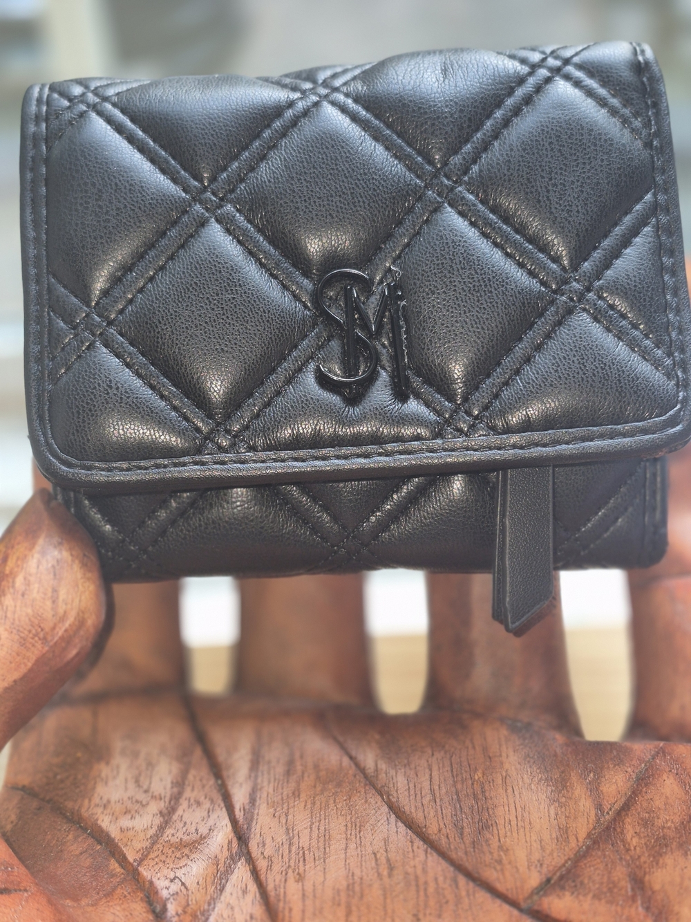 Woman's Steve Madden Black Quilted Compact Wallet